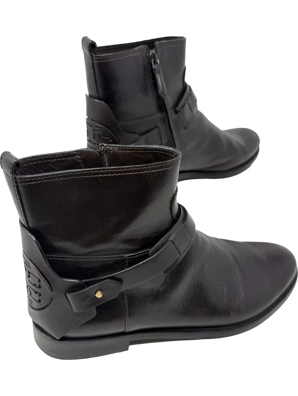 Tory Burch Womens Size 10M Brown Leather Logo Medallion Chelsea Ankle Boots